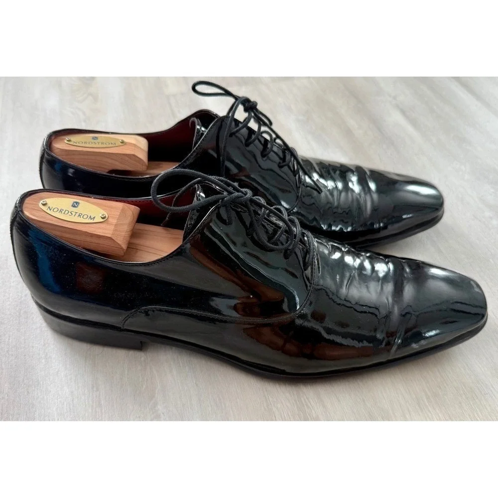 Hugo Boss Oxford Shoes Mens 11.5 Black Good Patent Leather Formal Tuxedo Dress